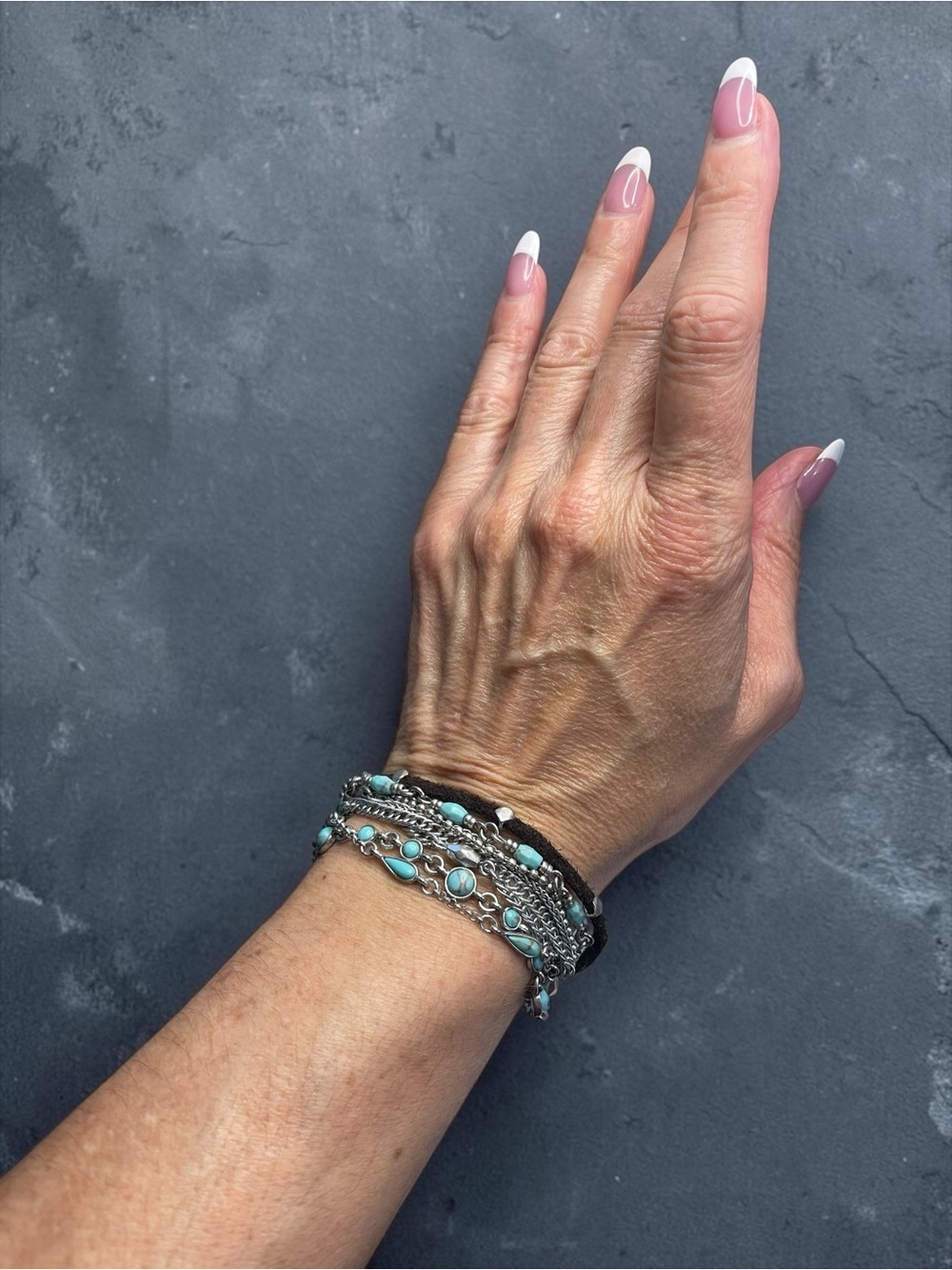 Lucky Brand 8 Strand Faux Turquoise Leather Boho Bracelet Vintage
